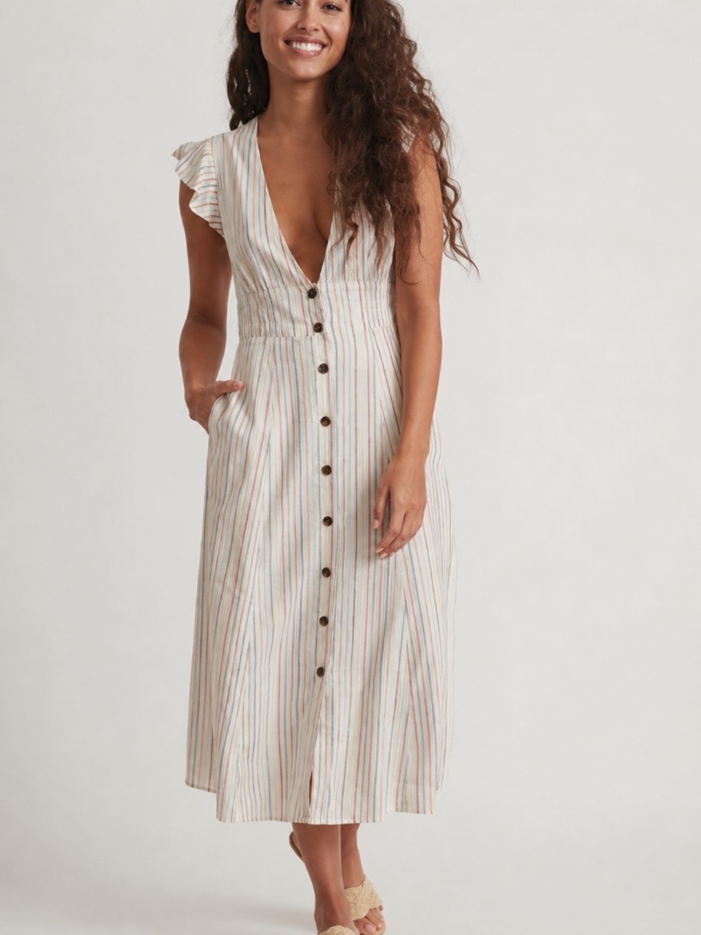 Marine Layer Camila Stripe Hemp Midi Dress | S | NWOT